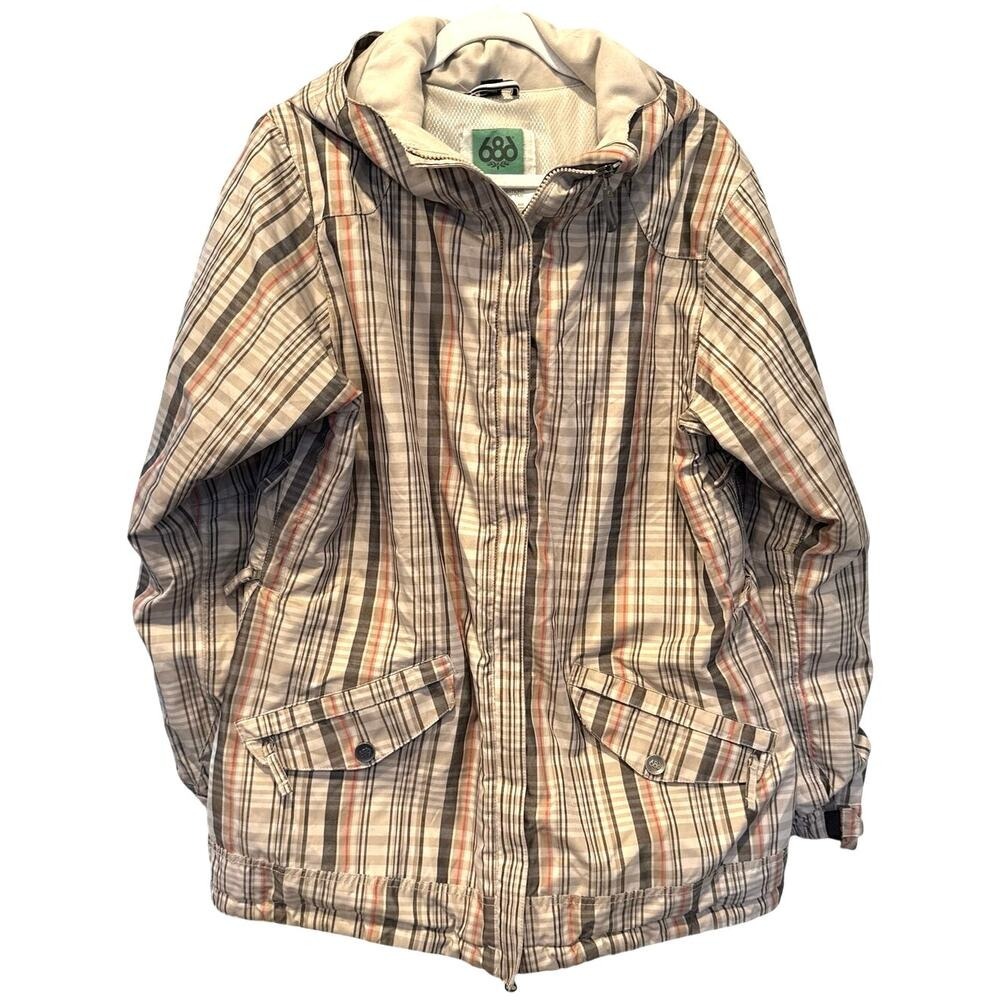 686 Womens Gorpcore Faithful Insulated Jacket Plaid Hooded XL Tan KCR906C Winter